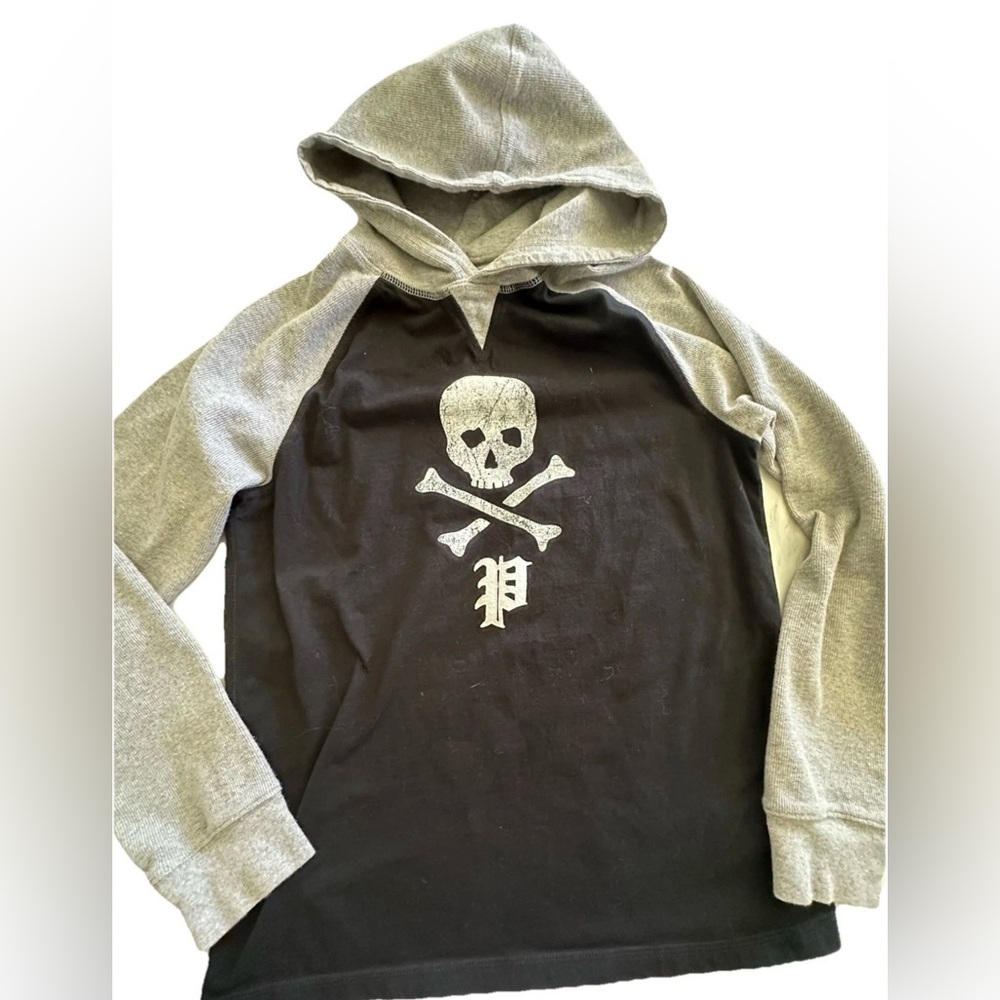 Polo Ralph Lauren Rugby Style Skull Crossbones  Hoodie Shirt Black Youth XL